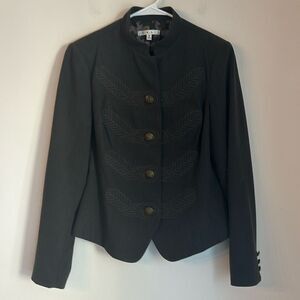 CAbi Women’s military inspired charcoal gray jacket blazer regal buttons 8 EUC!